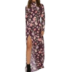 Flynn Skye Floral High Collar Long Sleeve High Split Hem Maxi Dress Size S